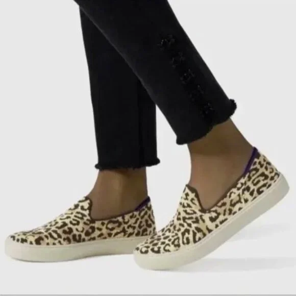 Rothy's Women's Leopard Cheetah Fabric The Sneaker Slip On Shoes Size 7.5 2119 - Picture 2 of 16